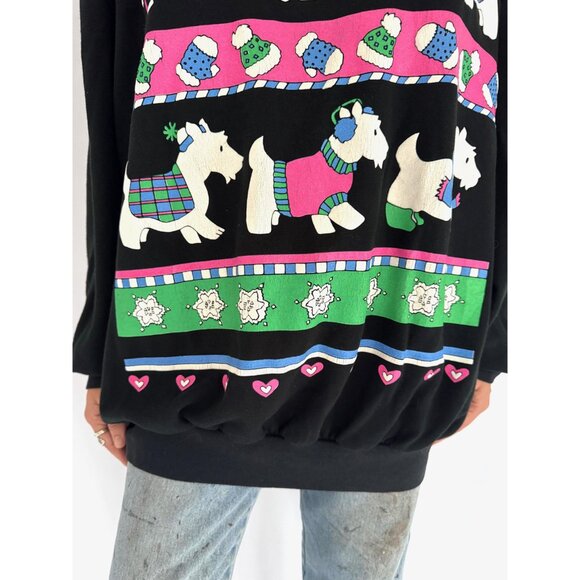 80s vintage dog animal winter holiday graphic pullover sweater extra large 3XL - Picture 8 of 9